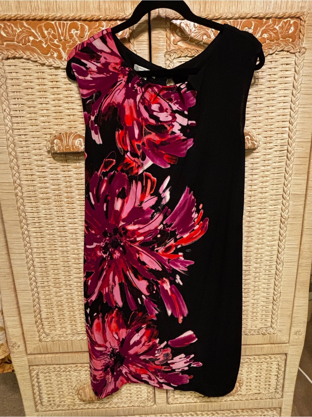 London Style Black Dress with Pink & Red Floral Print